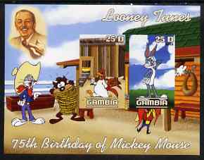 Gambia 2003 Looney Tunes - 75th Birthday of Mickey Mouse pimerf sheetlet containing 2 values, unmounted mint, stamps on disney, stamps on cartoons