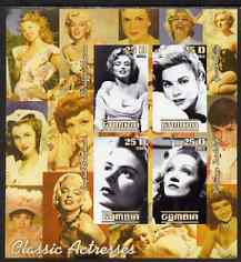 Gambia 2003 Classic Actresses imperf sheetlet containing 4 values, unmounted mint (Monroe, Grace Kelly, M Dietrich & I Bergman), stamps on personalities, stamps on cinema, stamps on movies, stamps on women, stamps on marilyn monroe, stamps on 