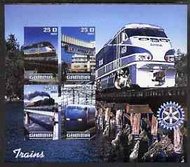 Gambia 2003 Modern Trains imperf sheetlet containing 4 values with Rotary logo, unmounted mint, stamps on , stamps on  stamps on railways, stamps on  stamps on rotary