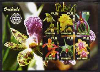 Gambia 2003 Orchids imperf sheetlet containing 6 values with Rotary logo, unmounted mint, stamps on , stamps on  stamps on flowers, stamps on  stamps on orchids, stamps on  stamps on rotary