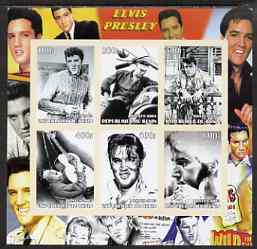 Benin 2003 Elvis Presley #02 imperf sheetlet containing set of 6 values unmounted mint, stamps on , stamps on  stamps on personalities, stamps on  stamps on elvis, stamps on  stamps on music, stamps on  stamps on films, stamps on  stamps on entertainments, stamps on  stamps on pops, stamps on  stamps on motorbikes