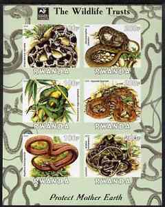 Rwanda 2003 The Wildlife Trusts imperf sheetlet containing set of 6 values (Snakes) unmounted mint, stamps on wildlife, stamps on environment, stamps on reptiles, stamps on snakes, stamps on snake, stamps on snakes, stamps on 