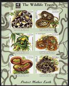 Rwanda 2003 The Wildlife Trusts imperf sheetlet containing set of 6 values (Snakes) unmounted mint, stamps on wildlife, stamps on environment, stamps on reptiles, stamps on snakes, stamps on snake, stamps on snakes, stamps on 