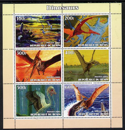 Benin 2003 Dinosaurs #11 perf sheetlet containing 6 values unmounted mint, stamps on dinosaurs