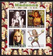 Benin 2003 Madonna #1 imperf sheetlet containing set of 4 values each with Rotary International Logo unmounted mint, stamps on , stamps on  stamps on personalities, stamps on  stamps on entertainments, stamps on  stamps on music, stamps on  stamps on pops, stamps on  stamps on rotary, stamps on  stamps on women