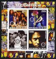 Benin 2003 Metallica #2 imperf sheetlet containing set of 4 values each with Rotary International Logo unmounted mint, stamps on , stamps on  stamps on personalities, stamps on  stamps on entertainments, stamps on  stamps on music, stamps on  stamps on pops, stamps on  stamps on rotary, stamps on  stamps on rock