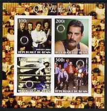 Benin 2003 Queen (pop group) #2 imperf sheetlet containing set of 4 values each with Rotary International Logo unmounted mint, stamps on , stamps on  stamps on personalities, stamps on  stamps on entertainments, stamps on  stamps on music, stamps on  stamps on pops, stamps on  stamps on rotary, stamps on  stamps on motorbikes