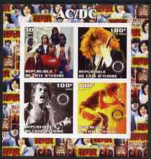 Ivory Coast 2003 AC/DC #2 imperf sheetlet containing set of 4 values each with Rotary International Logo unmounted mint, stamps on personalities, stamps on entertainments, stamps on music, stamps on pops, stamps on rotary, stamps on rock