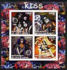 Ivory Coast 2003 Kiss #2 imperf sheetlet containing set of 4 values each with Rotary International Logo unmounted mint, stamps on , stamps on  stamps on personalities, stamps on  stamps on entertainments, stamps on  stamps on music, stamps on  stamps on pops, stamps on  stamps on rotary, stamps on  stamps on rock