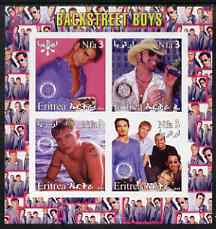 Eritrea 2003 Backstreet Boys imperf sheetlet containing set of 4 values each with Rotary International Logo unmounted mint, stamps on , stamps on  stamps on personalities, stamps on  stamps on entertainments, stamps on  stamps on music, stamps on  stamps on pops, stamps on  stamps on rotary