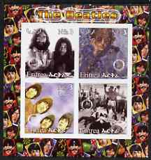 Eritrea 2003 The Beatles imperf sheetlet containing set of 4 values each with Rotary International Logo unmounted mint, stamps on personalities, stamps on entertainments, stamps on music, stamps on pops, stamps on beatles, stamps on rotary