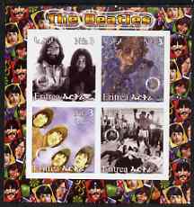 Eritrea 2003 The Beatles imperf sheetlet containing set of 4 values each with Rotary International Logo unmounted mint, stamps on , stamps on  stamps on personalities, stamps on  stamps on entertainments, stamps on  stamps on music, stamps on  stamps on pops, stamps on  stamps on beatles, stamps on  stamps on rotary