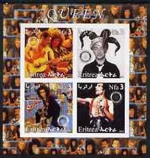Eritrea 2003 Queen (pop group) #2 imperf sheetlet containing set of 4 values each with Rotary International Logo unmounted mint, stamps on personalities, stamps on entertainments, stamps on music, stamps on pops, stamps on rotary