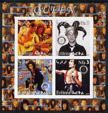 Eritrea 2003 Queen (pop group) #2 imperf sheetlet containing set of 4 values each with Rotary International Logo unmounted mint, stamps on , stamps on  stamps on personalities, stamps on  stamps on entertainments, stamps on  stamps on music, stamps on  stamps on pops, stamps on  stamps on rotary