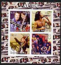 Eritrea 2003 AC/DC imperf sheetlet containing set of 4 values each with Rotary International Logo unmounted mint, stamps on , stamps on  stamps on personalities, stamps on  stamps on entertainments, stamps on  stamps on music, stamps on  stamps on pops, stamps on  stamps on rotary, stamps on  stamps on rock