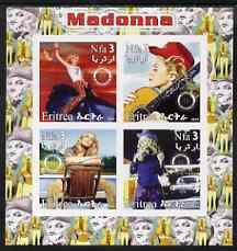 Eritrea 2003 Madonna #1 imperf sheetlet containing set of 4 values each with Rotary International Logo unmounted mint, stamps on , stamps on  stamps on personalities, stamps on  stamps on entertainments, stamps on  stamps on music, stamps on  stamps on pops, stamps on  stamps on rotary, stamps on  stamps on women