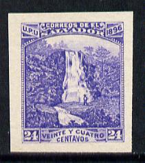 El Salvador 1896 Magra Falls 24c imperf proof in blue on ungummed paper (as SG 166), stamps on waterfalls
