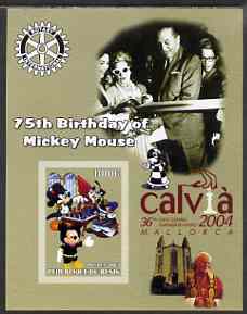 Benin 2003 75th Birthday of Mickey Mouse #03 imperf s/sheet also showing Walt Disney, Pope, Calvia Chess Olympiad & Rotary Logos, unmounted mint, stamps on disney, stamps on cartoons, stamps on chess, stamps on pope, stamps on personalities, stamps on rotary
