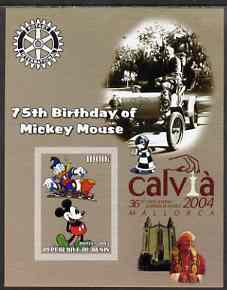 Benin 2003 75th Birthday of Mickey Mouse #08 imperf s/sheet also showing Walt Disney, Pope, Calvia Chess Olympiad & Rotary Logos, unmounted mint, stamps on , stamps on  stamps on disney, stamps on  stamps on cartoons, stamps on  stamps on chess, stamps on  stamps on pope, stamps on  stamps on personalities, stamps on  stamps on rotary