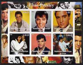 Congo 2002 Elvis Presley imperf sheetlet #2 containing set of 6 values unmounted mint, stamps on personalities, stamps on elvis, stamps on music, stamps on films, stamps on entertainments, stamps on pops