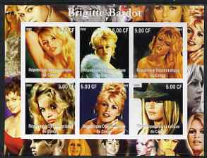 Congo 2002 Brigitte Bardot imperf sheetlet containing set of 6 values unmounted mint, stamps on personalities, stamps on films, stamps on cinema, stamps on movies, stamps on women