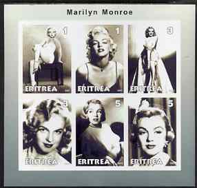 Eritrea 2001 Marilyn Monroe imperf sheetlet #2 containing 6 values unmounted mint, stamps on marilyn monroe, stamps on films, stamps on cinema, stamps on entertainments, stamps on women