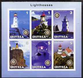 Eritrea 2001 Lighthouses imperf sheetlet #2 containing 6 values (each with Rotary logo) unmounted mint, stamps on lighthouses, stamps on rotary