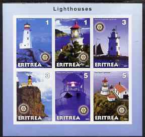 Eritrea 2001 Lighthouses imperf sheetlet #2 containing 6 values (each with Rotary logo) unmounted mint, stamps on , stamps on  stamps on lighthouses, stamps on rotary