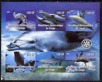 Congo 2004 Dolphins imperf sheetlet containing 6 values, with Rotary Logo unmounted mint, stamps on dolphins, stamps on rotary