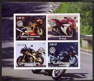 Congo 2003 Modern Motorcycles #3 imperf sheetlet containing 4 values each with Rotary Logo, unmounted mint, stamps on motorbikes, stamps on rotary