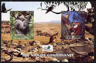 Mauritania 2003 The Nature Conservancy imperf m/sheet containing 2 x 150 um values (Apes, Bears & Birds) unmounted mint, stamps on , stamps on  stamps on wildlife, stamps on  stamps on birds, stamps on  stamps on mammals, stamps on  stamps on environment, stamps on  stamps on bears, stamps on  stamps on koalas, stamps on  stamps on apes, stamps on  stamps on roos, stamps on  stamps on snakes, stamps on  stamps on snake, stamps on  stamps on snakes, stamps on  stamps on 