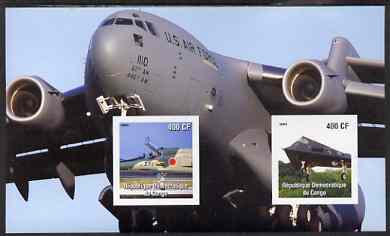 Congo 2003 Modern Aircraft imperf m/sheet containing 2 values unmounted mint, stamps on , stamps on  stamps on aviation