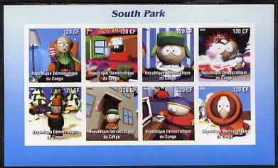 Congo 2003 South Park #1 imperf sheetlet containing 8 x 120 CF values unmounted mint, stamps on films, stamps on cartoons, stamps on computers