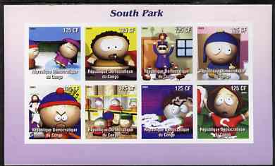 Congo 2003 South Park #2 imperf sheetlet containing 8 x 125 CF values unmounted mint, stamps on , stamps on  stamps on films, stamps on  stamps on cartoons, stamps on  stamps on 