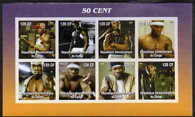 Congo 2004 Music Band - 50 Cent imperf sheetlet containing 8 values, unmounted mint, stamps on music, stamps on pops