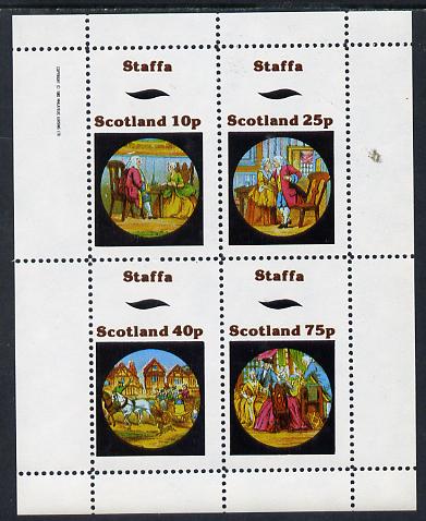 Staffa 1982 Fairy Tales (High Society) perf sheetlet containing set of 4 values unmounted mint, stamps on , stamps on  stamps on fairy tales, stamps on  stamps on literature, stamps on  stamps on children, stamps on  stamps on horses