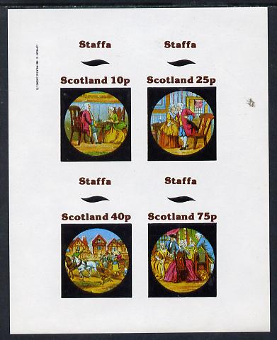 Staffa 1982 Fairy Tales (High Society) imperf sheetlet containing set of 4 values unmounted mint, stamps on , stamps on  stamps on fairy tales, stamps on  stamps on literature, stamps on  stamps on children, stamps on  stamps on horses