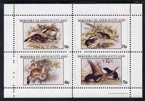 Bernera 1981 Woodland Wildlife perf sheetlet containing set of 4 values unmounted mint, stamps on , stamps on  stamps on wildlife, stamps on  stamps on animals, stamps on  stamps on otters, stamps on  stamps on 