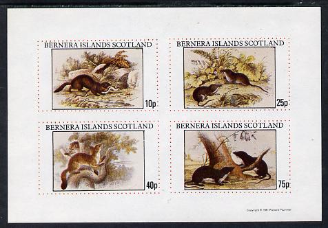 Bernera 1981 Woodland Wildlife imperf sheetlet containing set of 4 values unmounted mint, stamps on , stamps on  stamps on wildlife, stamps on  stamps on animals, stamps on  stamps on otters, stamps on  stamps on 
