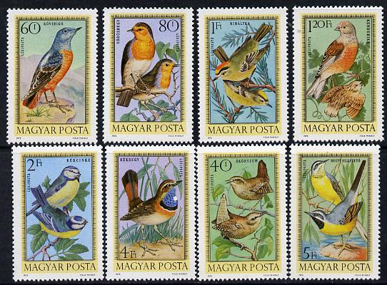 Hungary 1973 Hungarian Birds set of 8 unmounted mint SG 2791-98, stamps on , stamps on  stamps on birds, stamps on  stamps on wren, stamps on  stamps on thrush, stamps on  stamps on robin, stamps on  stamps on linnet, stamps on  stamps on blue tit, stamps on  stamps on wagtail