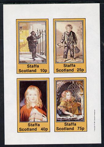 Staffa 1981 Dickensian Children imperf sheetlet containing set of 4 values unmounted mint, stamps on literature, stamps on children, stamps on dickens