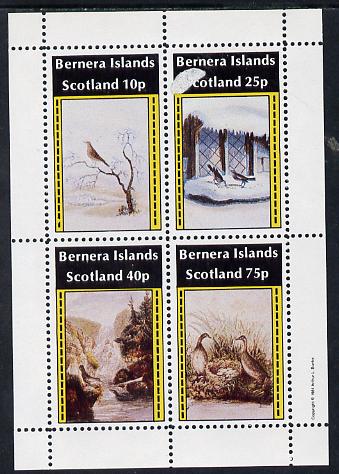 Bernera 1981 Life in the Country perf sheetlet containing set of 4 values unmounted mint (note the large white flaw on the 25p value is on the original plate), stamps on waterfalls, stamps on birds