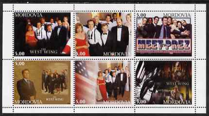 Mordovia Republic 2002 The West Wing perf sheetlet containing 6 values unmounted mint, stamps on entertainments, stamps on  tv , stamps on americana