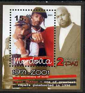 Mordovia Republic 2001 Tupac Shakur (Rap Artist) perf s/sheet unmounted mint, stamps on personalities, stamps on entertainments, stamps on music