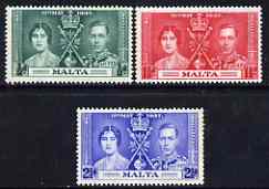 Malta 1937 KG6 Coronation perf set of 3 unmounted mint, SG 214-16, stamps on royalty, stamps on  kg6 , stamps on coronation