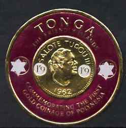 Tonga 1963 Surcharged 1s9d on 9d Gold Coin unmounted mint SG 152, stamps on coins, stamps on banking