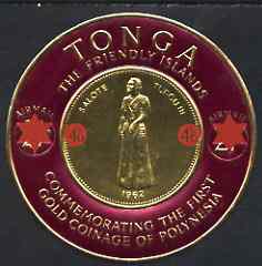 Tonga 1963 Surcharged 4s6d on 2s1d Gold Coin unmounted mint SG 159, stamps on coins, stamps on banking