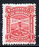 New Zealand 1913-37 Life Insurance 1d scarlet P14x15 (Lighthouse) unmounted mint some toning, SG L36b, stamps on , stamps on  stamps on , stamps on  stamps on  kg5 , stamps on  stamps on lighthouses