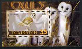 Tatarstan Republic 2006 Owls perf m/sheet #1 unmounted mint, stamps on birds, stamps on birds of prey, stamps on owls