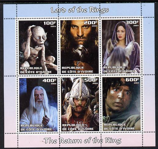 Ivory Coast 2004 The Lord of the Rings - The Return of the King perf sheetlet containing set of 6 values unmounted mint, stamps on , stamps on  stamps on films, stamps on  stamps on movies, stamps on  stamps on literature, stamps on  stamps on fantasy, stamps on  stamps on entertainments, stamps on  stamps on 